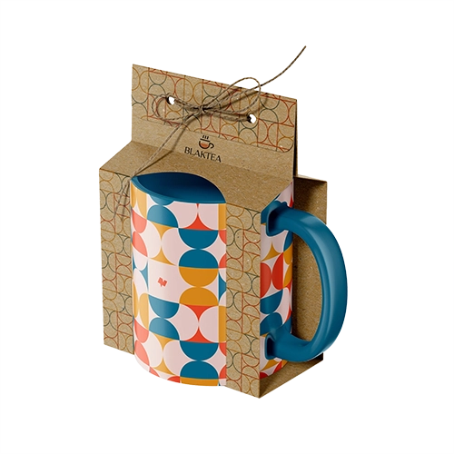 Branded box with full color printing, aqueous coating and handle at top for easy handling