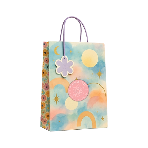 Branded box with full color printing, aqueous coating and handle at top for easy handling